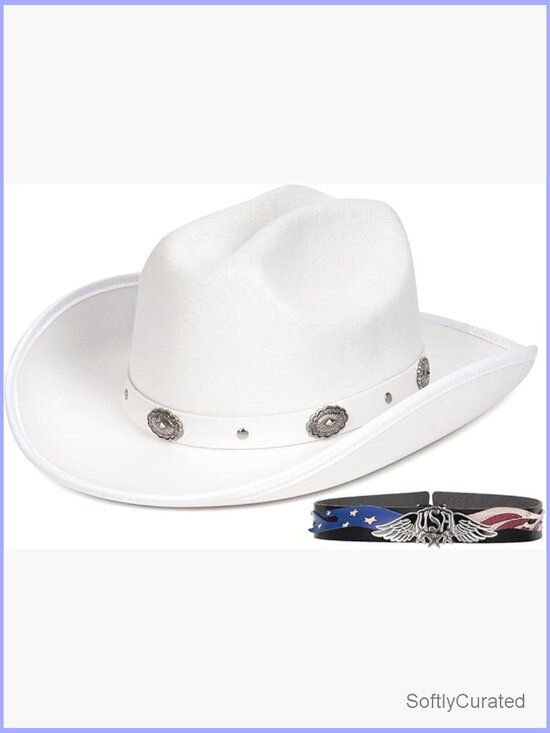 Felt Cowgirl Cowboy Hat with Removable Belt Buckle Wide Brim Western Unisex main image 7
